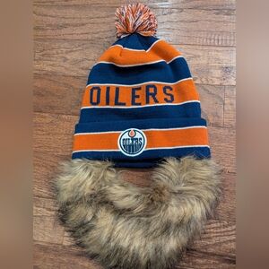 Edmonton Oilers Old Time Hockey Faux Beard Cuffed Pom Knit Hat OS Unisex